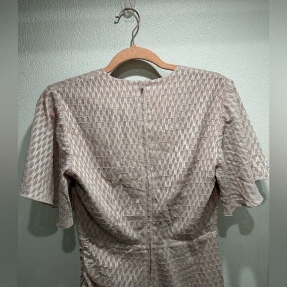 Keepsake Insight Pink Short Sleeves Textured Wrap Ruffle Mini Dress Size S - Picture 10 of 10